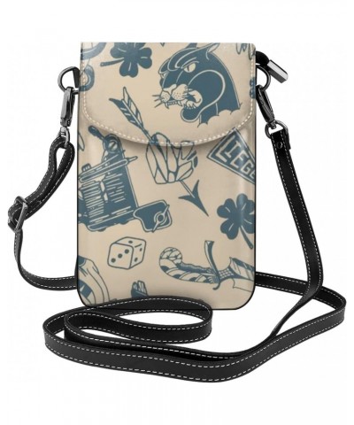 Traditional Tattoo Patern Women Small Crossbody Cell Phone Purse Leather Fashion Shoulder Bag With Shoulder Strap $17.80 Shou...