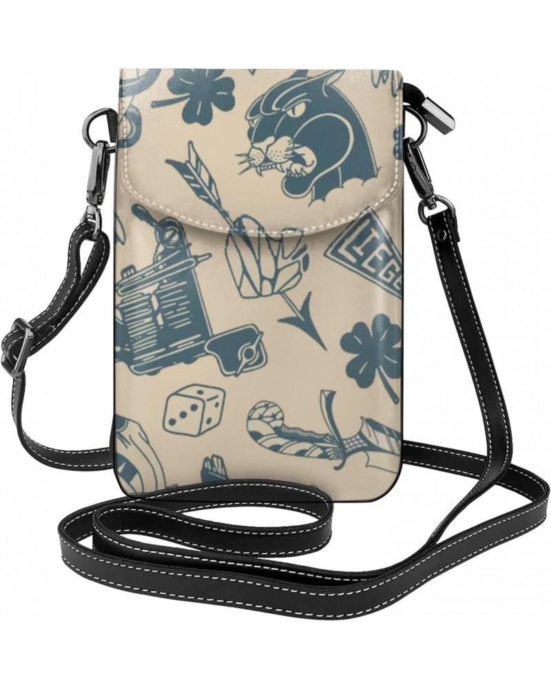 Traditional Tattoo Patern Women Small Crossbody Cell Phone Purse Leather Fashion Shoulder Bag With Shoulder Strap $17.80 Shou...