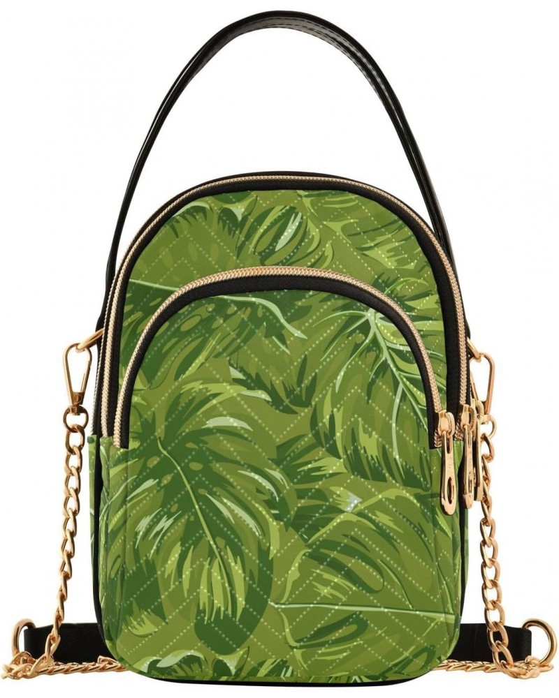 Tropical Leaves Green Crossbody Bags for Women Small Shoulder with Detachable Straps, Trendy Cell Phone Purse Shoulder Handba...