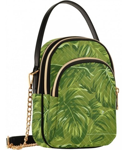 Tropical Leaves Green Crossbody Bags for Women Small Shoulder with Detachable Straps, Trendy Cell Phone Purse Shoulder Handba...