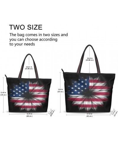 Woman Tote Bag Artistic American Flag Flower Shoulder Handbag for Work Travel Business Beach Shopping $15.65 Shoulder Bags