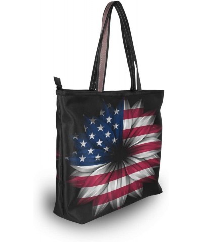 Woman Tote Bag Artistic American Flag Flower Shoulder Handbag for Work Travel Business Beach Shopping $15.65 Shoulder Bags