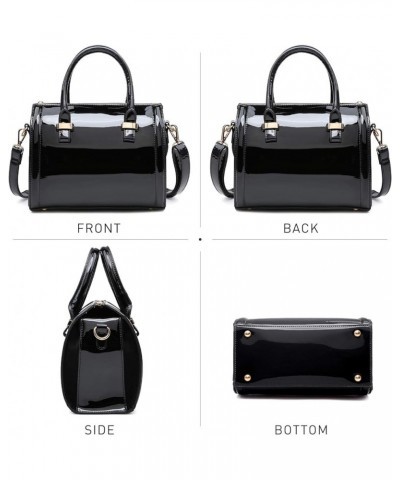 Shiny Patent Faux Leather Handbags Barrel Top Handle Purse Satchel Bag Shoulder Bag for Women 0black $25.42 Satchels