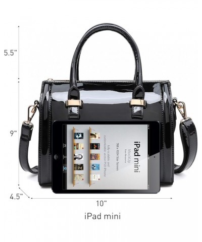 Shiny Patent Faux Leather Handbags Barrel Top Handle Purse Satchel Bag Shoulder Bag for Women 0black $25.42 Satchels