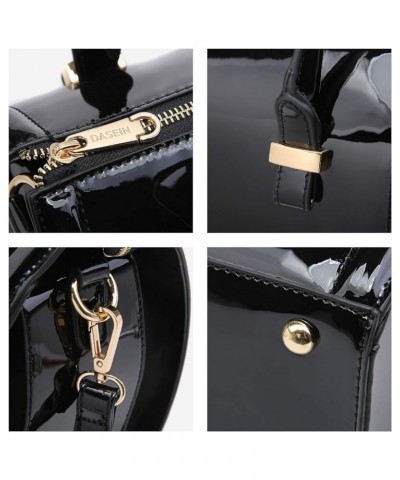 Shiny Patent Faux Leather Handbags Barrel Top Handle Purse Satchel Bag Shoulder Bag for Women 0black $25.42 Satchels