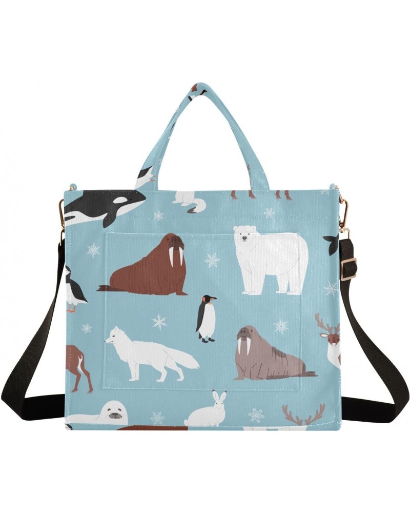 Arctic Animals Polar Bear Penguin Furseal Tote Bag Corduroy Bag Large Handbag Shoulder Bag Satchel Bag for Women $13.20 Totes