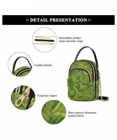 Tropical Leaves Green Crossbody Bags for Women Small Shoulder with Detachable Straps, Trendy Cell Phone Purse Shoulder Handba...