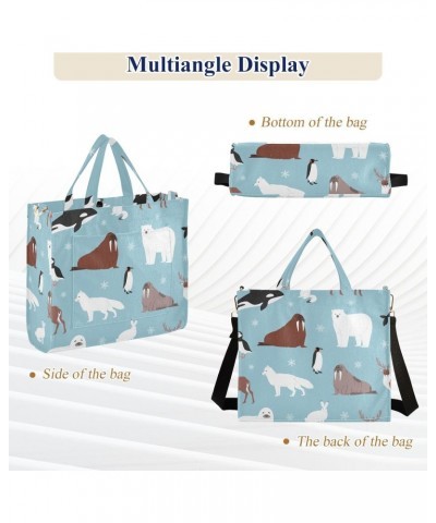 Arctic Animals Polar Bear Penguin Furseal Tote Bag Corduroy Bag Large Handbag Shoulder Bag Satchel Bag for Women $13.20 Totes