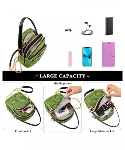 Tropical Leaves Green Crossbody Bags for Women Small Shoulder with Detachable Straps, Trendy Cell Phone Purse Shoulder Handba...