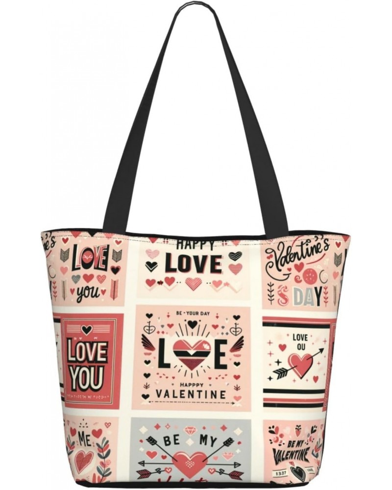 Women Shoulder Bag Valentine'S Day-Heart-Love Foldable Tote Bag With Zipper Closure Casual Shopping Purse Daily Bag $16.03 Totes