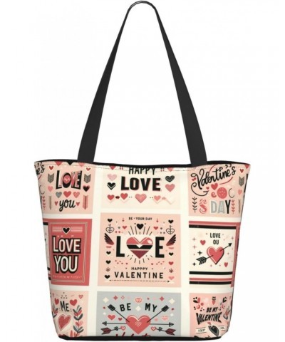 Women Shoulder Bag Valentine'S Day-Heart-Love Foldable Tote Bag With Zipper Closure Casual Shopping Purse Daily Bag $16.03 Totes