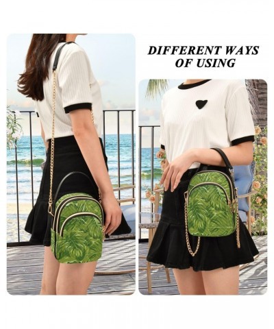 Tropical Leaves Green Crossbody Bags for Women Small Shoulder with Detachable Straps, Trendy Cell Phone Purse Shoulder Handba...