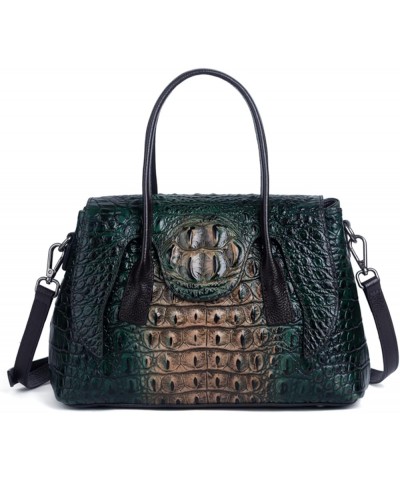 Women's Genuine Leather Top-Handle Handbag Retro Crocodile Print Large Capacity Satchel Ladies Adjustable Shoulder Bag Green ...