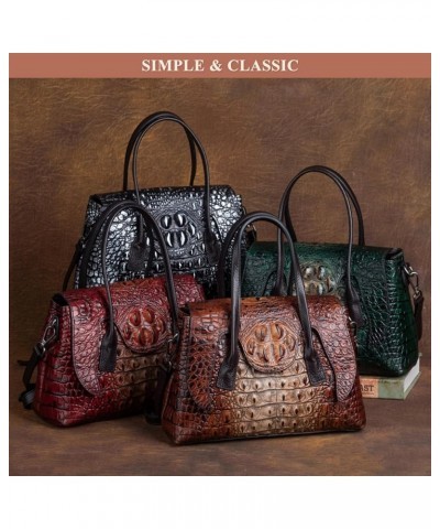 Women's Genuine Leather Top-Handle Handbag Retro Crocodile Print Large Capacity Satchel Ladies Adjustable Shoulder Bag Green ...