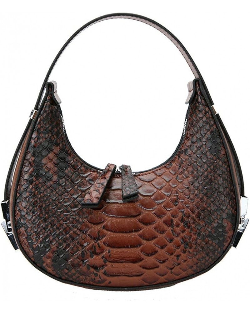 Crocodile pattern one shoulder bag women's fashion personality all-match Crescent women's bag Brown $24.48 Totes