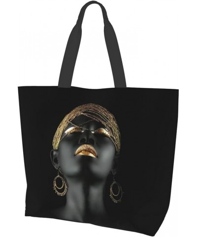 African Woman Tote Shoulder Bags Handbags Tote Bags Zipper Shopper Bag Canvas Tote Bag For Women Afro Girl $11.39 Backpacks