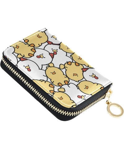 RFID Credit Card Holder Yellow Duck Leather With Zipper Card Case Wallet for Women Girls Cute Hen and Chicken Cartoon Animal ...