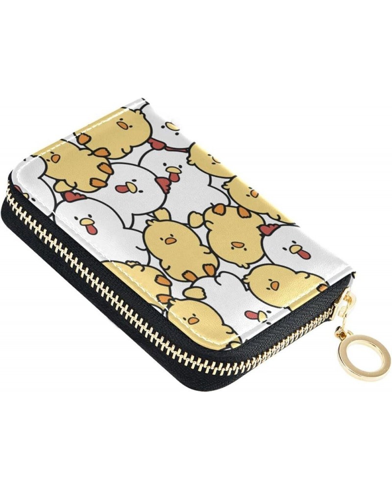 RFID Credit Card Holder Yellow Duck Leather With Zipper Card Case Wallet for Women Girls Cute Hen and Chicken Cartoon Animal ...