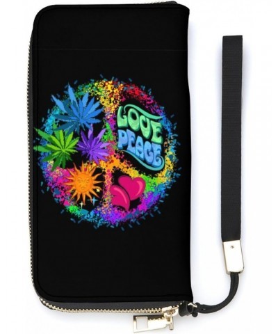 Retro Symbol of The Hippie Leather Wallet Vertical Long Wallet for Men With Credit Card Holder Zip Coin Pocket $20.07 Wallets