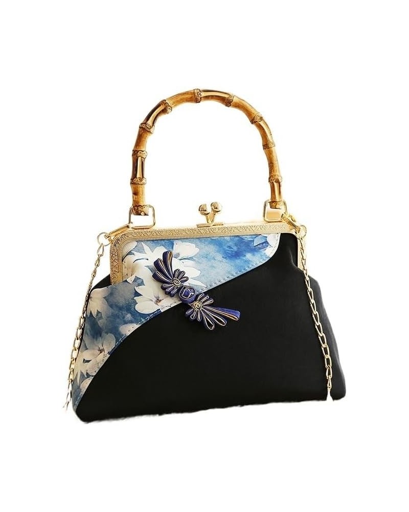 Hand-held Finished Ethnic Style Cheongsam Bag Handbag One-shoulder Cross-body Hand-slung Gold Bag Black $23.03 Shoulder Bags