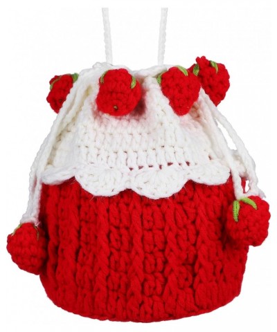 Cute Strawberry Purse Fruit Crossbody Crochet Bags Knitted Handbag with Drawstring Strawberry Crochet Bag Small Shoulder Bag ...