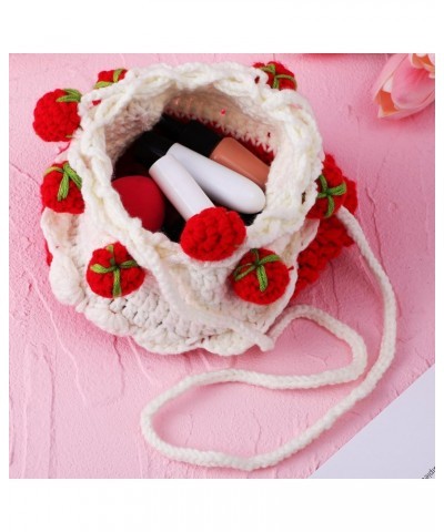 Cute Strawberry Purse Fruit Crossbody Crochet Bags Knitted Handbag with Drawstring Strawberry Crochet Bag Small Shoulder Bag ...