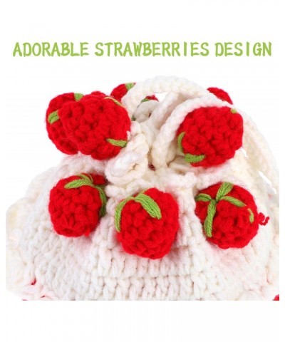 Cute Strawberry Purse Fruit Crossbody Crochet Bags Knitted Handbag with Drawstring Strawberry Crochet Bag Small Shoulder Bag ...