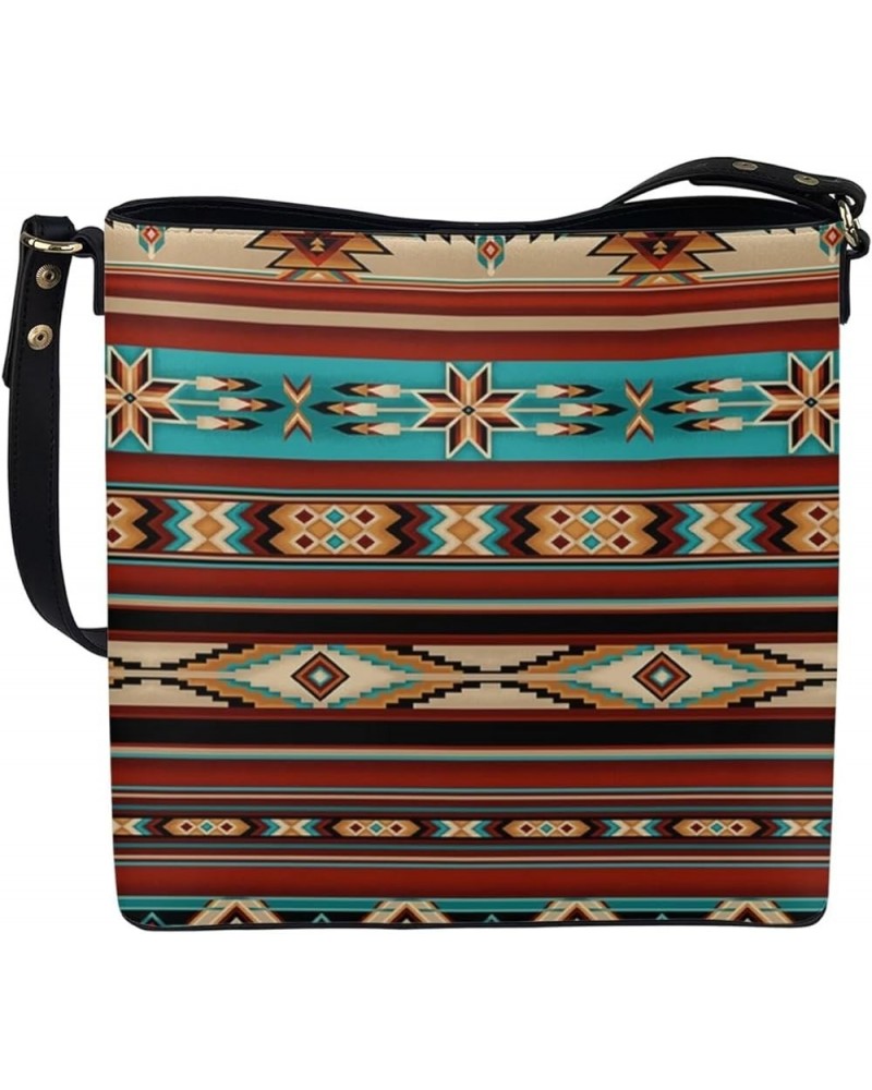 Handbags for Women's Leather Hobo Bags Shoulder Bucket Crossbody Purse Southwestern Native American Aztec $21.15 Hobo Bags