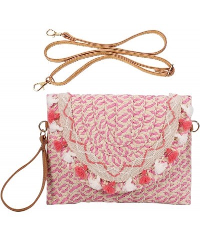 Straw Shoulder Bag Summer Beach Handmade Bag Straw Crossbody Bag Woven Envelope Wallet with Adjustable Strap 18-pink $10.99 C...