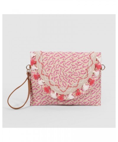 Straw Shoulder Bag Summer Beach Handmade Bag Straw Crossbody Bag Woven Envelope Wallet with Adjustable Strap 18-pink $10.99 C...