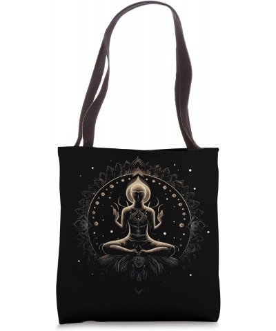 Meditative Yoga Pose Nested Within an Intricate Lotus Flower Tote Bag $12.47 Totes