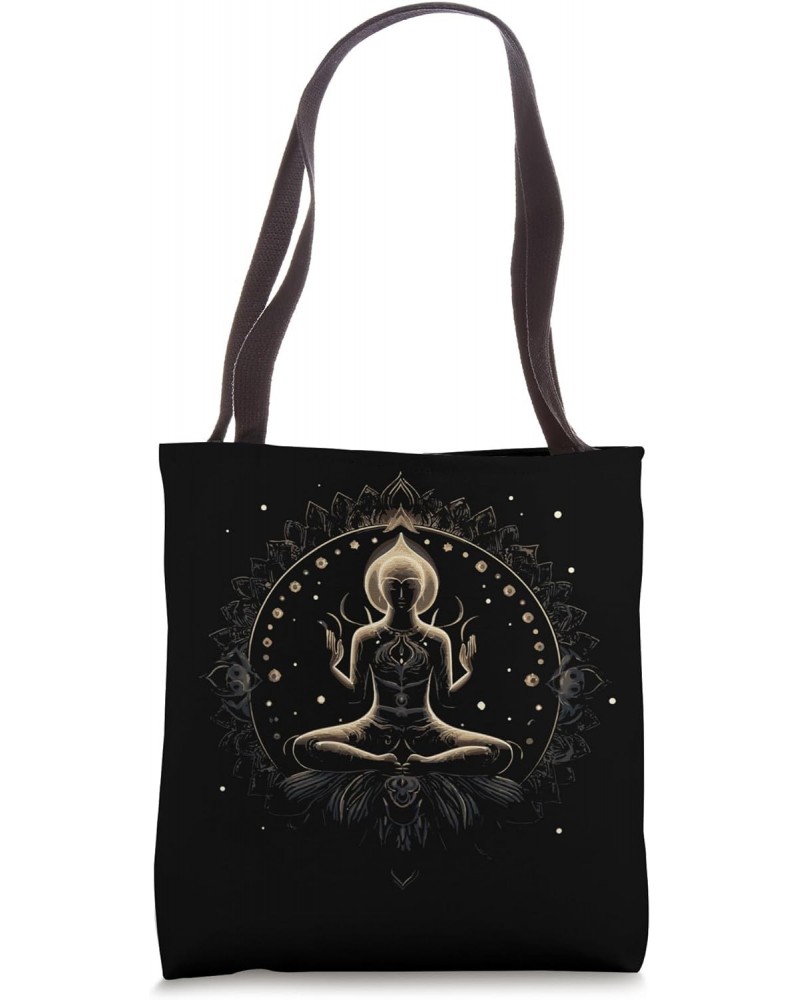 Meditative Yoga Pose Nested Within an Intricate Lotus Flower Tote Bag $12.47 Totes