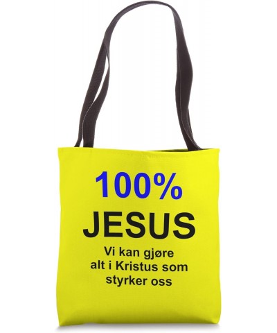 100% JESUS: Vi kan gjøre alt i Kristus som styrker oss Tote Bag $13.50 Totes