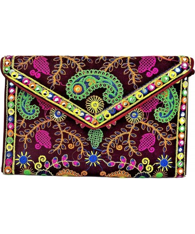 Indian Boho Embroidered Ethnic Clutch Sling Shoulder Purse Foldover Bag Women Maroon $8.11 Shoulder Bags