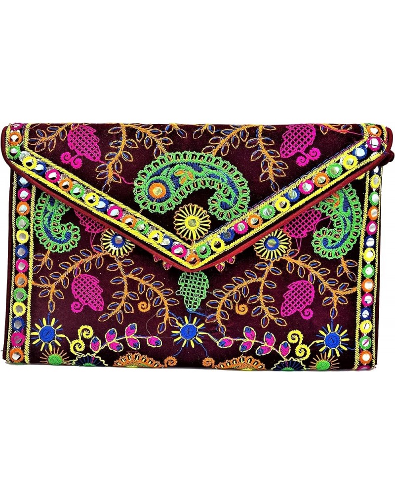 Indian Boho Embroidered Ethnic Clutch Sling Shoulder Purse Foldover Bag Women Maroon $8.11 Shoulder Bags