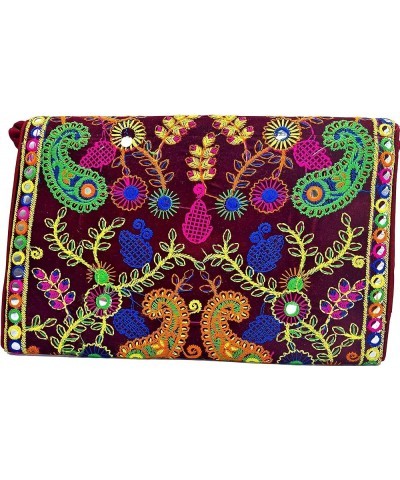 Indian Boho Embroidered Ethnic Clutch Sling Shoulder Purse Foldover Bag Women Maroon $8.11 Shoulder Bags