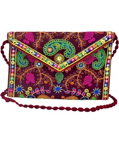 Indian Boho Embroidered Ethnic Clutch Sling Shoulder Purse Foldover Bag Women Maroon $8.11 Shoulder Bags