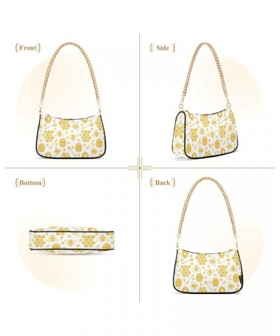 Yellow Bees Honey Shoulder Bag for Women Fabric Crescent Handbag with Zipper Chain Clutch Purses for Travel Party Concert Tee...