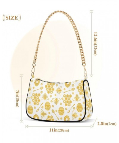 Yellow Bees Honey Shoulder Bag for Women Fabric Crescent Handbag with Zipper Chain Clutch Purses for Travel Party Concert Tee...