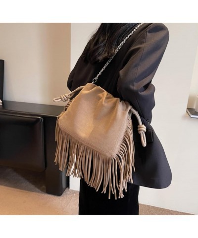 Women Drawstring Tassel Hobo Bag Fringe Hippie Crossbody Bag Faux Suede Shoulder Bag Hobo Messenger Bag Boho Purse Khaki $20....