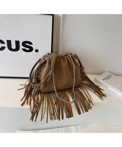 Women Drawstring Tassel Hobo Bag Fringe Hippie Crossbody Bag Faux Suede Shoulder Bag Hobo Messenger Bag Boho Purse Khaki $20....