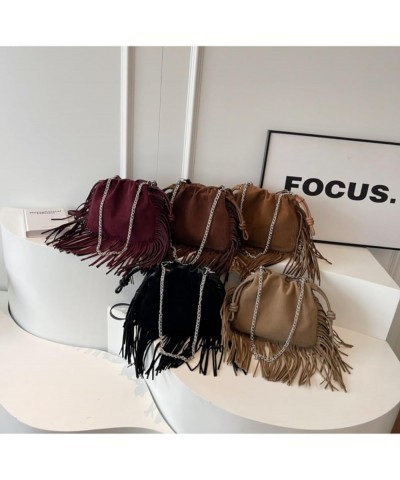 Women Drawstring Tassel Hobo Bag Fringe Hippie Crossbody Bag Faux Suede Shoulder Bag Hobo Messenger Bag Boho Purse Khaki $20....