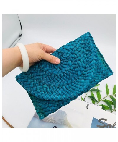 Women's Straw Clutch Summer Clutch Purses Beach Envelope Wallet Woven Handbags Blue $10.61 Clutches