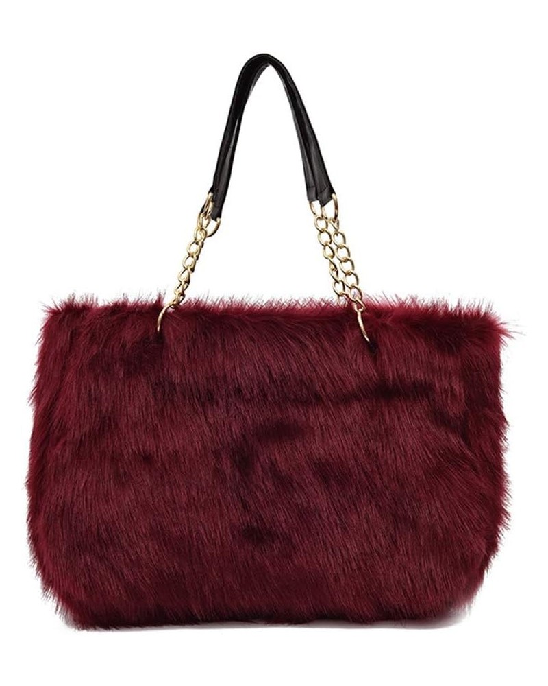 Large Faux Fur Tote Bag Winter Shoulder Bag Satchel Tote Handbag for Women Red $18.50 Totes