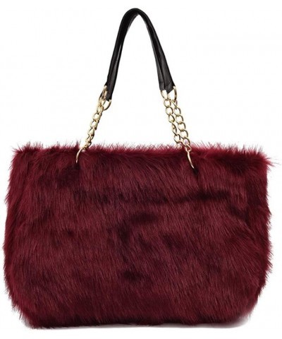 Large Faux Fur Tote Bag Winter Shoulder Bag Satchel Tote Handbag for Women Red $18.50 Totes