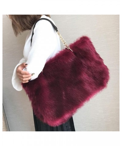 Large Faux Fur Tote Bag Winter Shoulder Bag Satchel Tote Handbag for Women Red $18.50 Totes