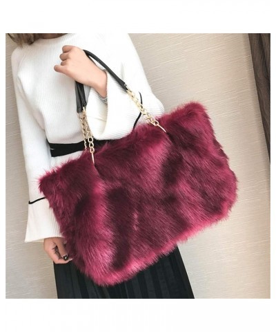 Large Faux Fur Tote Bag Winter Shoulder Bag Satchel Tote Handbag for Women Red $18.50 Totes