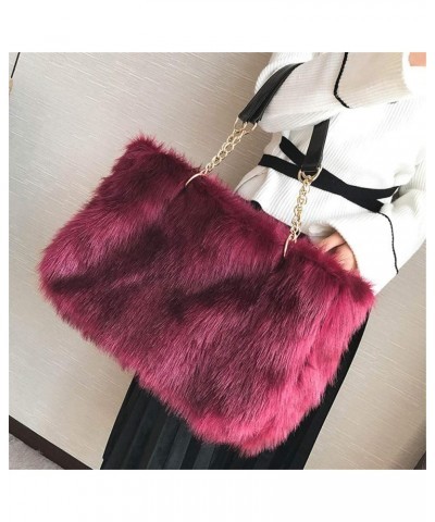 Large Faux Fur Tote Bag Winter Shoulder Bag Satchel Tote Handbag for Women Red $18.50 Totes