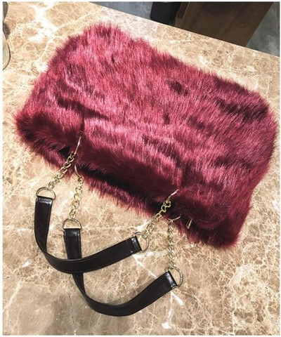 Large Faux Fur Tote Bag Winter Shoulder Bag Satchel Tote Handbag for Women Red $18.50 Totes