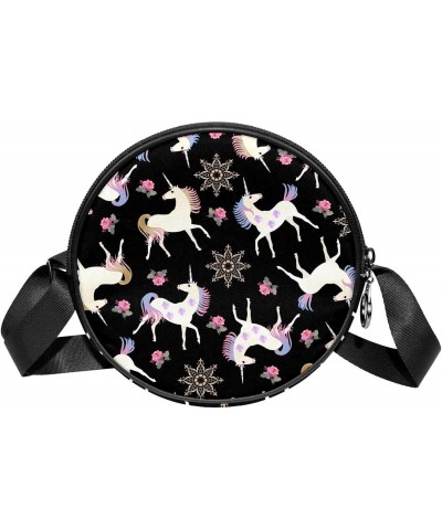 Unicorn with Florals Cute Crossbody Bag for Women Teen Girls Round Canvas Shoulder Bag Purse Tote Handbag Bag $12.38 Totes